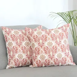 IZAAFA Cream-Coloured & Orange Set of 2 Floral Square Cushion Covers image 4