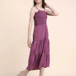 STARWORD Women Solid Shoulder Straps Crepe Dress image 4