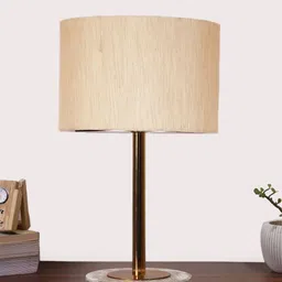 Devansh Off White Textured Wood Cylindrical Shaped Table Lamp image 5