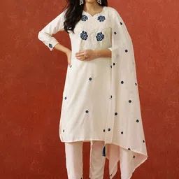 QSH Women Floral Embroidered V-Neck Straight Kurta with Trousers & Dupatta-picture-27