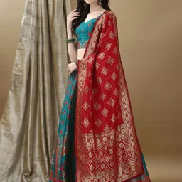 SWAMI STUDIO Ready to Wear Lehenga & Unstitched Blouse With Dupatta image 3