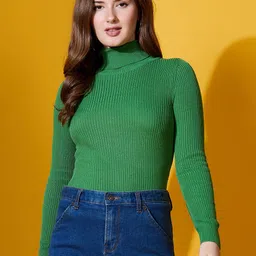 98 Degree North Women Striped High Neck Cotton Pullover-image-30