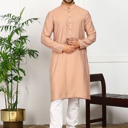 House of Pataudi Men Vertical Striped Mandarin Collar Straight Kurta-picture-26