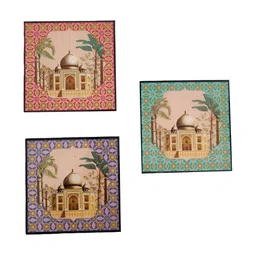 MAATIR DESIGNS 6Pcs Pink & Purple Printed Wooden Square Coasters image 4