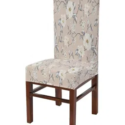 Yellow Weaves Floral Beige-coloured Printed Chair Cover-picture-28