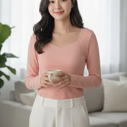 DressBerry Women Peach Solid Sweet-Heart Neck Polyelastane Top-picture-29