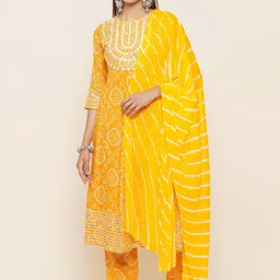 LABEL KASHI Women Bandhani Printed Regular A-Line Kurta & Trousers With Dupatta-picture-13