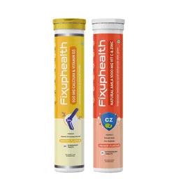 Fixuphealth Calcium 500mg Effervescent - 20 Tablets & Natural Amla 1000mg Vit C- 20Tablets image 1