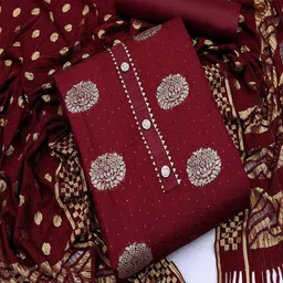 Peachmode Women Maroon Woven Design Floral Dress Material-picture-38