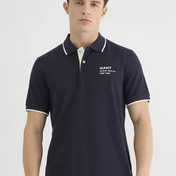GANT Men Typography Printed Polo Collar Cotton T-shirt-picture-31