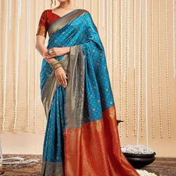 SANISA Woven Design Zari Silk Blend Handloom Saree-image-55