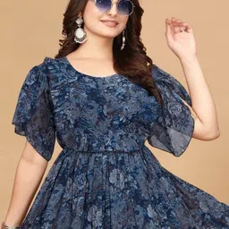 Zanies Floral Printed Flutter Sleeve Tiered Georgette Fit & Flare Maxi Dress image 5