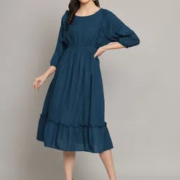 Krunal Raiyani Women Puff Sleeves Fit & Flare Dress-image-60