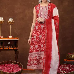 Stylum Women Floral Printed Mirror Work Lace Frills Bows and Ruffles Kurta image 1