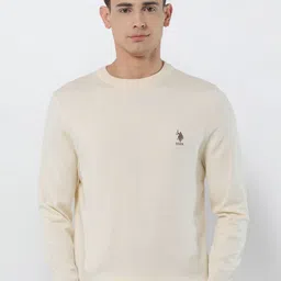 U.S. Polo Assn. Men Solid Regular Fit Pullover Sweater with Embroidered Detail image 1