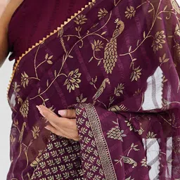 DIVASTRI Ethnic Motifs Embroidered Zari Saree With Unstitched Blouse Piece image 4