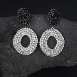 KPOP Silver-Plated Contemporary Rhinestone Studded Drop Earrings-picture-12