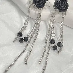 MEENAZ Korean Silver-Plated American Diamond Floral Shaped Drop Earrings-image-86