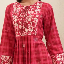 vishudh Women Fit and Flare Red Midi/Calf Length Dress image 5