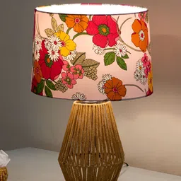 Decorcity Brown & White Handmade Wicker Table Lamp with Bulb image 5