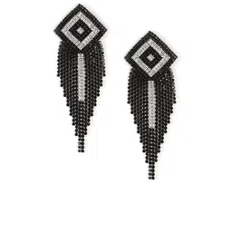 StyleCast Brass-Plated Rhinestone Studded Square Shaped Tasselled Drop Earrings image 5