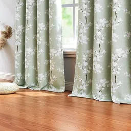 BFAM Green Set of 2 Floral Black Out Window Curtain image 5