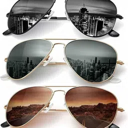 Arzonai Unisex Pack Of 3 Aviator Sunglasses with UV Protected Lens COMBO-2868-picture-21
