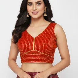 PU FASHION Embroidered V Neck Padded Saree Blouse-picture-20