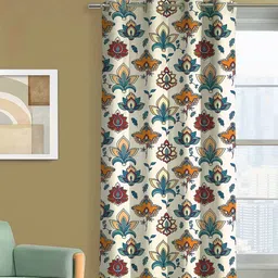 Steve & Anderson Indian Motifs Mustard & White 2 Pcs Black Out Long Door Curtains (9Feet) image 5