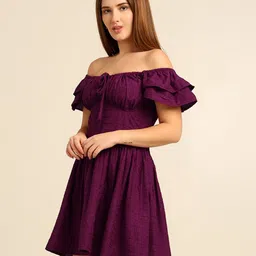 7OUNCE Off-Shoulder Flutter Sleeve Ruffled Crepe Fit & Flare Mini Dress image 4