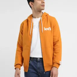 levi's Men's Solid Orange Hooded Sweatshirt image 1