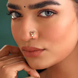 Yellow Chimes Set of 3 Gold-Plated Stone Studded Stud Nosepins image 2