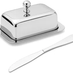 depodeals Stainless Steel Butter box Dish with lid and 1 Knife (Knife Length - 21cm) Butter Dish Serving Set-picture-46