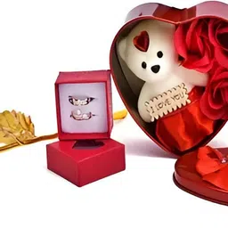 lovegift Red Rose with Heart Shaped Gift Box | Message Pills | Couple Ring Gift Set Red, Gold Rose Artificial Flower with Pot-picture-15