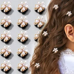 freebies Pack of 12 Mini Pearl Flower Hair Clutcher Set Hair Clip-picture-20