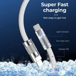 Kelso Type C 6 A 1 m 120W Type-C To Type-C Cable Zinc Alloy Liquid Silicone Fast Charging Android Charger Cable With LED Indicator Type-C To Type-C Cable With 6A Rapid Charging 480 mbps Data Transmission Speed image 3