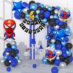 aoes Spider-Man 4th Birthday Balloon Decoration Blue Black Silver Balloon Garland Kit-picture-10