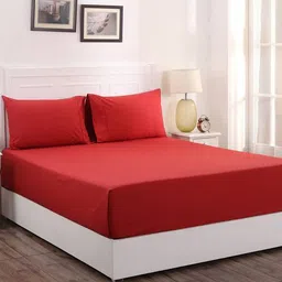 Red Solid 200 TC Cotton 1 Double King Size Bedsheet with 2 Pillow Covers by Maspar-picture-24