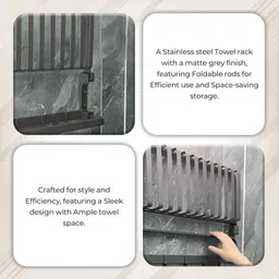 ibell IBL 77-GS Anti-Rust Wall Mounted Towel Stand for Bathroom with Shelf Matte Black Towel Holder image 5