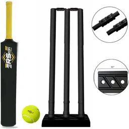 Full Size Cricket Set – Plastic Bat, Tennis Ball & Stumps (15+ Years) Cricket Kit-image-2