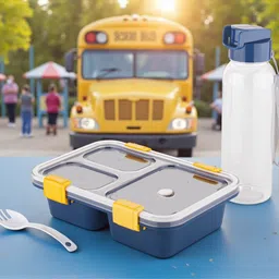 busaji enterprise NourishMate Bento Kit With SpillGuard Water Bottle 3 Containers Lunch Box-picture-23