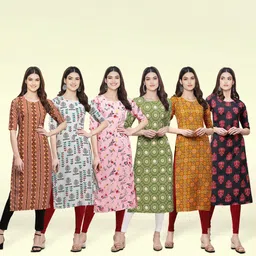 1 stop fashion Pack of 6 Women Printed Crepe Straight Kurta-picture-11