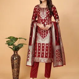 shree hari fab Unstitched Art Silk Kurta & Palazzo Material Self Design-picture-26