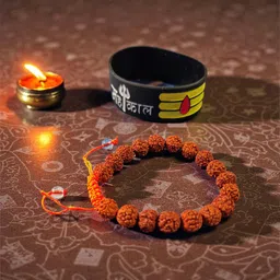 giftkunja Rudrsksha bracelet 5 mukhi and rubber mahakal bracelet for men,women top quality Men Wrist Band-picture-32