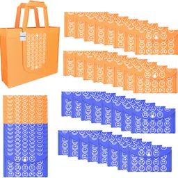 Pack of 48 Smile Foldable Grocery/Shopping Bags For Women | Orange & Dark Blue-image-91
