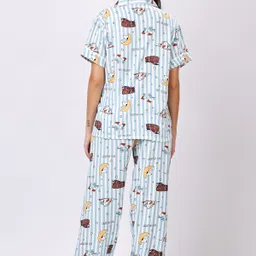 lugo Women Night Suit Set Blue Printed image 3