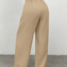 whisq Pack of 2 Women Regular Fit Beige, Maroon Cotton Blend Trousers image 2