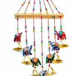 rvart Handcrafted Rajasthani Colored Bells Design Wall Hanging Wood Windchime Wood Windchime-picture-10