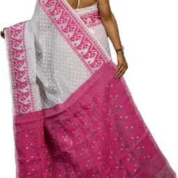 biswas style hub Floral Print, Printed, Woven, Polka Print Jamdani Cotton Silk Saree image 3