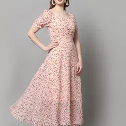 aayu Women Fit and Flare Pink, White Maxi/Full Length Dress image 3